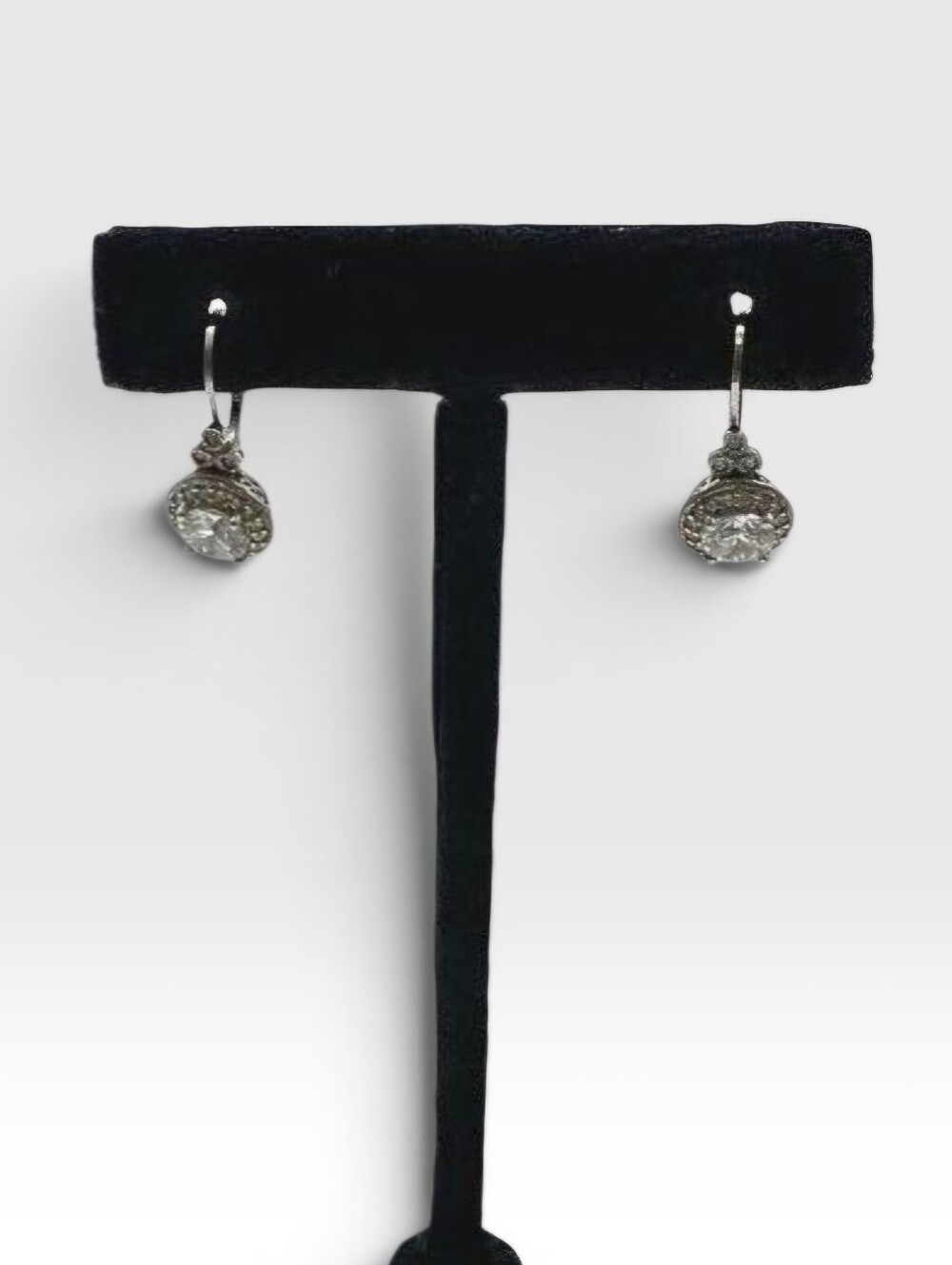 π 925 Sterling Silver CZ Diamond Halo Lever Back Drop Earrings Art Deco - Picture 10 of 15